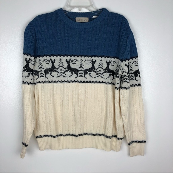 Vintage Hardwood & Pine Medium Blue White Reindeer Sweater Made in Romania - Picture 6 of 6